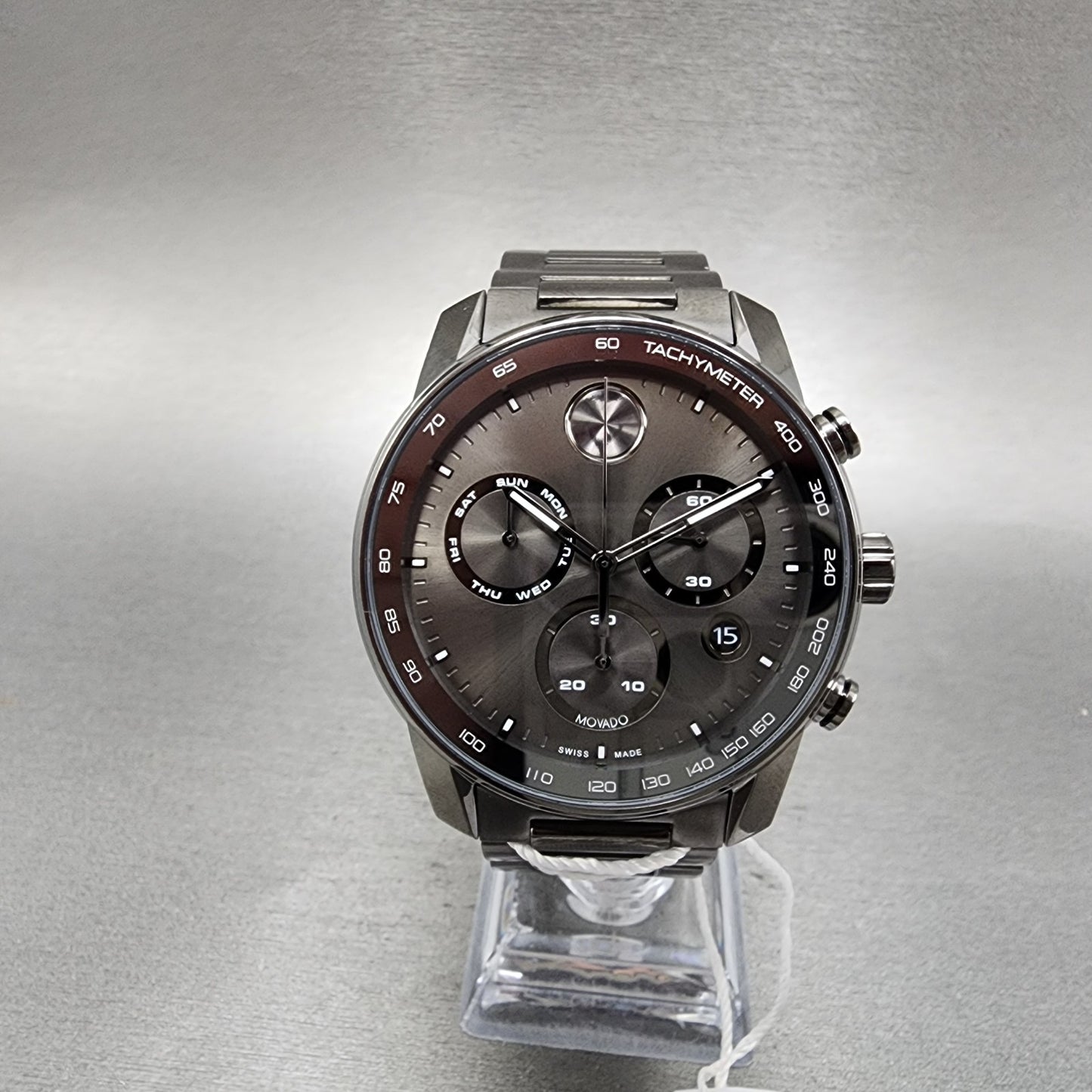 Movado Bold Verso Chronograph Watch Men 44mm Black Dial Black Tone Date 36008670