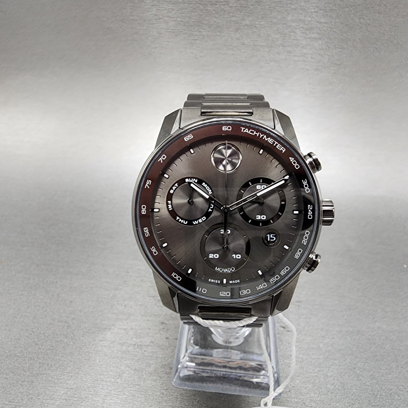 Movado Bold Verso Chronograph Watch Men 44mm Black Dial Black Tone Date 36008670