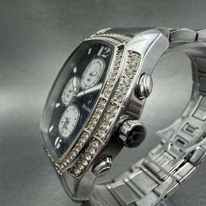 Bulova Chronograph Watch Men 39mm Black Dial Silver Tone Date 96B000 PARTS3