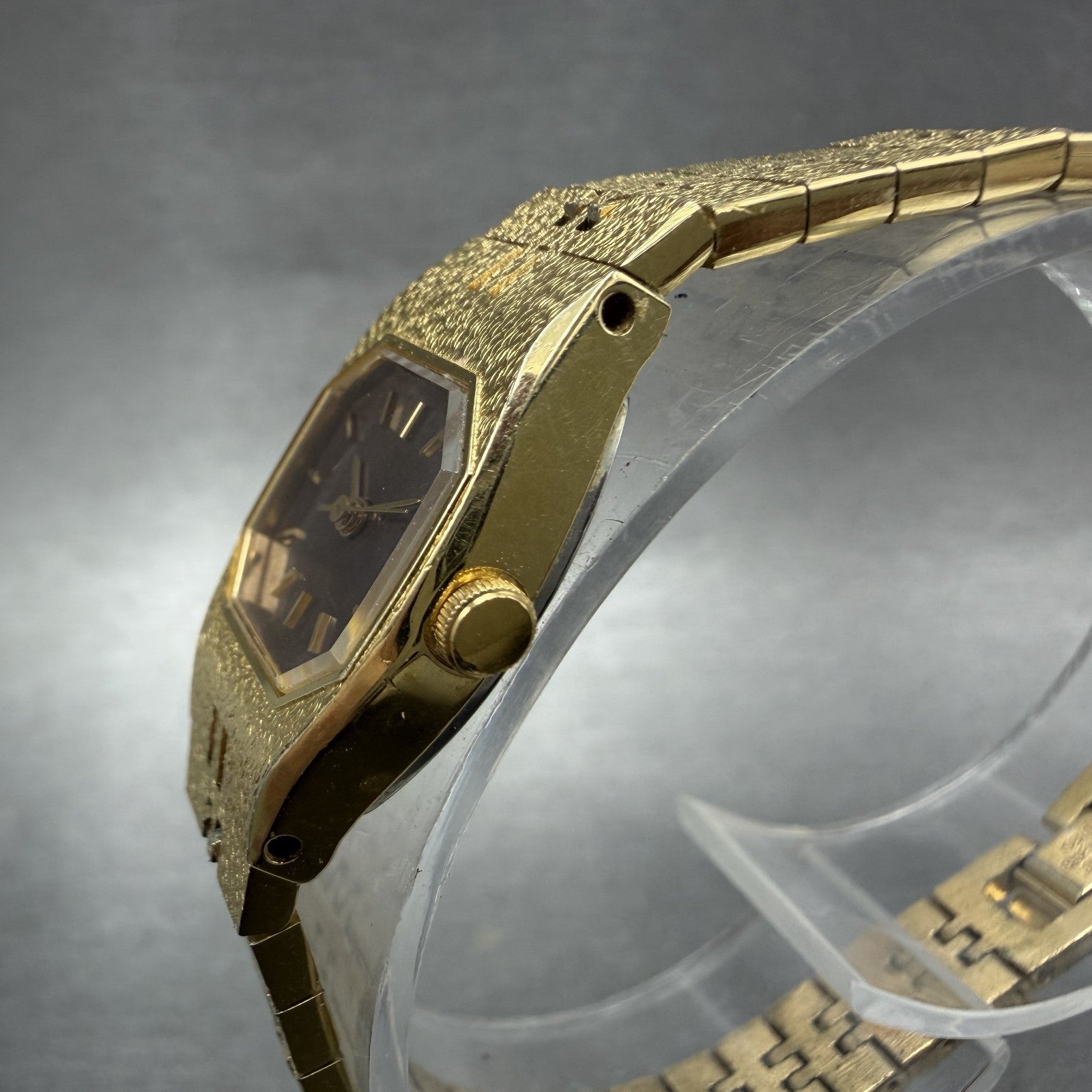 Seiko Watch Women 16mm Brown Dial Gold Tone Octagon 2C215470 New Battery2