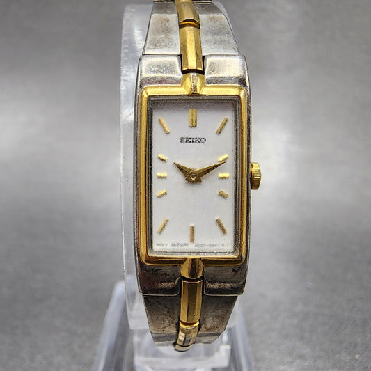 Seiko Tank Watch Women 13mm White Dial two Tone Rectangle 2e207479 New Battery0
