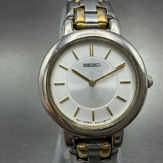 Seiko Watch Women 24mm White Dial Two Tone Round 1N00-1E19 New Battery A1290