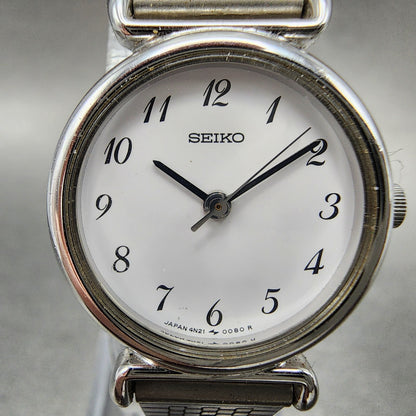 Seiko Watch Women 22mm White Dial Silver Tone Round 4N21-0052 New Battery