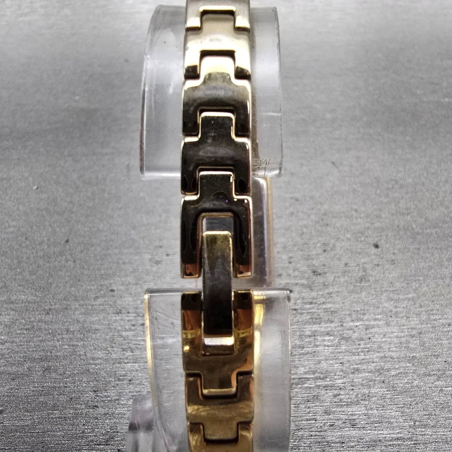 Citizen Eco-Drive Tank Watch Women 14mm White Dial Gold Tone Gemmed Bangle Works7