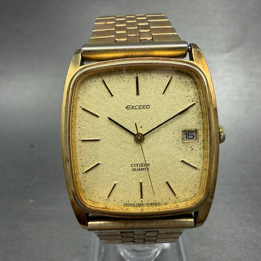 Citizen Exceed Watch Men 29mm Silver Dial Gold Tone Date 4-795423 New Battery0