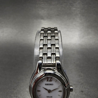 Seiko Solar Watch Women 20mm White Dial Steel Oval V114-0AA0 PARTS