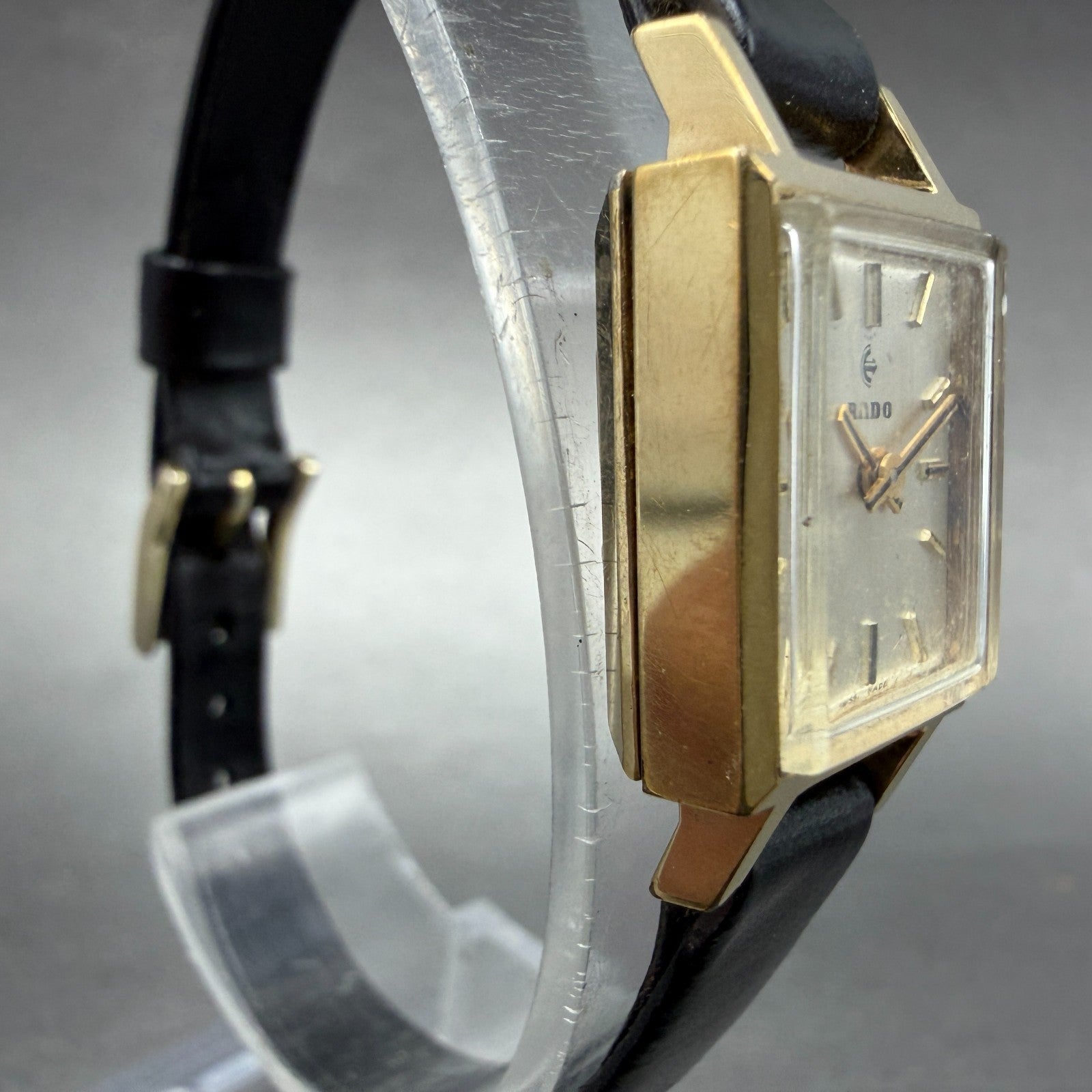 Rado Watch Women 15mm Champange Dial Gold Tone Rectangle Manual Wind Runs 53443