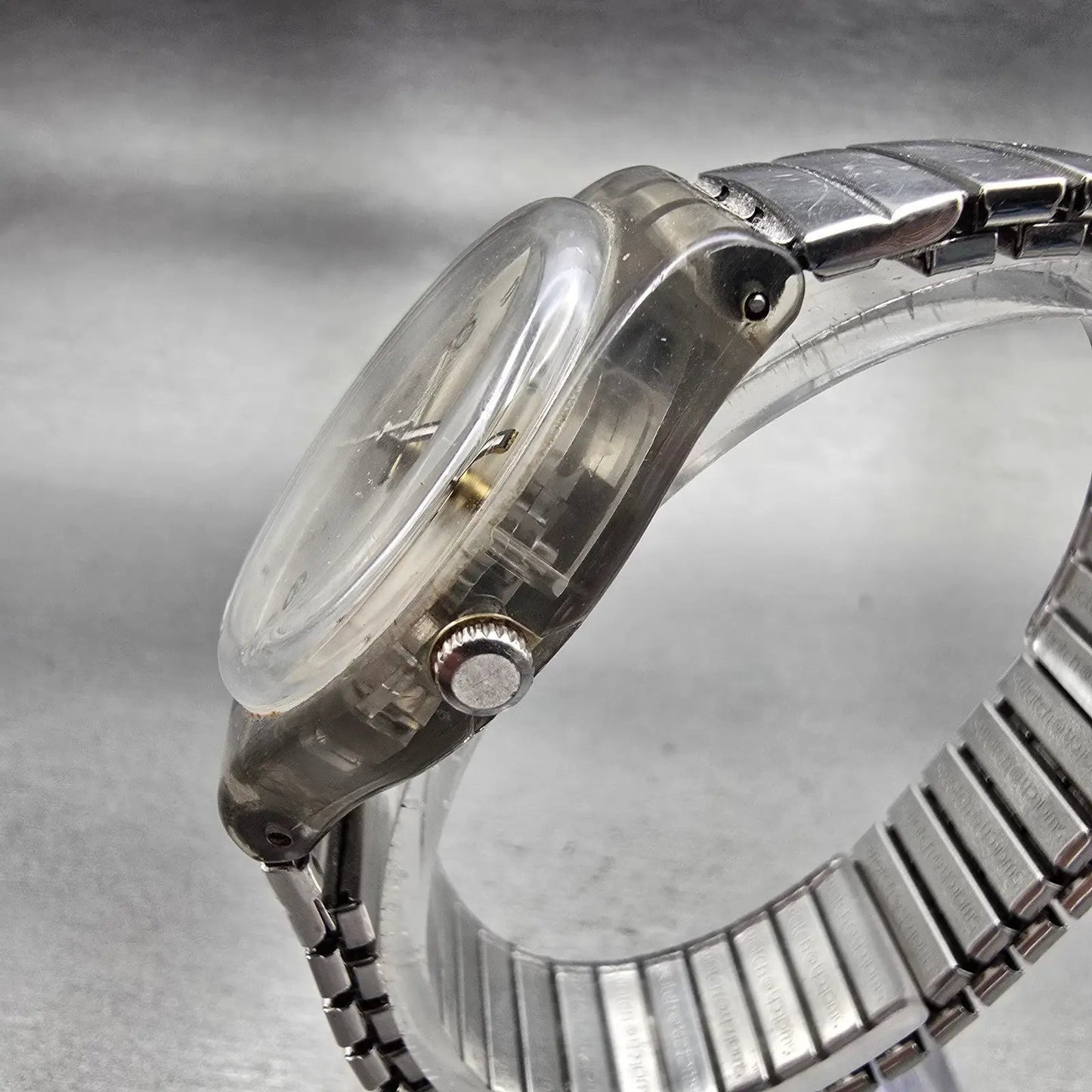 Swatch Silverall Watch Men 34mm Silver Dial Clear Case Date GM416 New Battery2