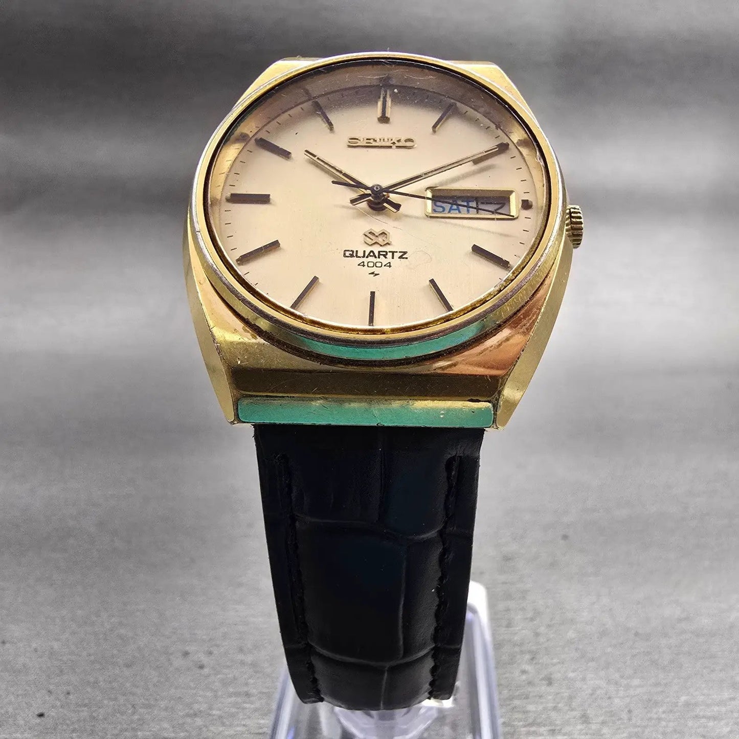 Seiko SQ Watch Men 35mm Gold Dial Gold Tone Daydate Round 4633-8009 New Battery5
