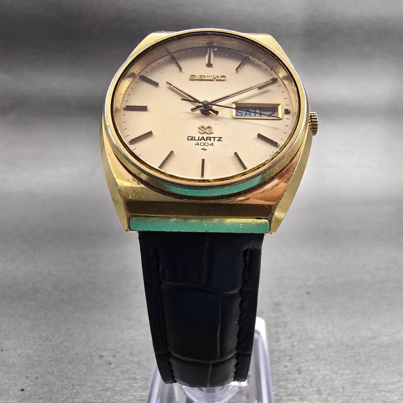 Seiko SQ Watch Men 35mm Gold Dial Gold Tone Daydate Round 4633-8009 New Battery5