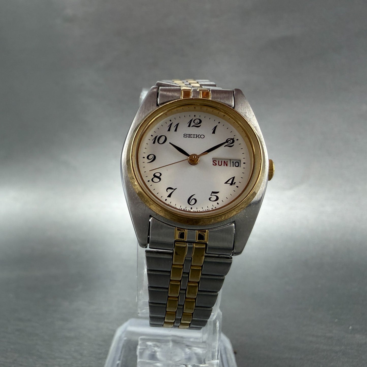Seiko Watch Women 23mm White Dial Two Tone Daydate 7n83-0011 New Battery BW125