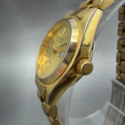 Citizen CQ Watch Women 24mm Champagne Dial Gold Tone Daydate 6000-S14323 NewBatt2