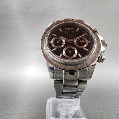 Technos Chronograph Watch Men 39mm Black Dial Silver Tone Round New Battery5