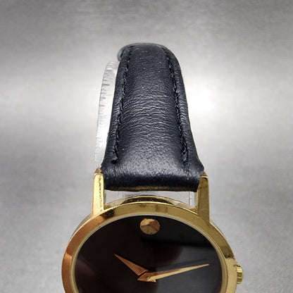 Movado Museum Watch Women 25mm Black Dial Gold Tone Round 87-25-832 New Batt C67