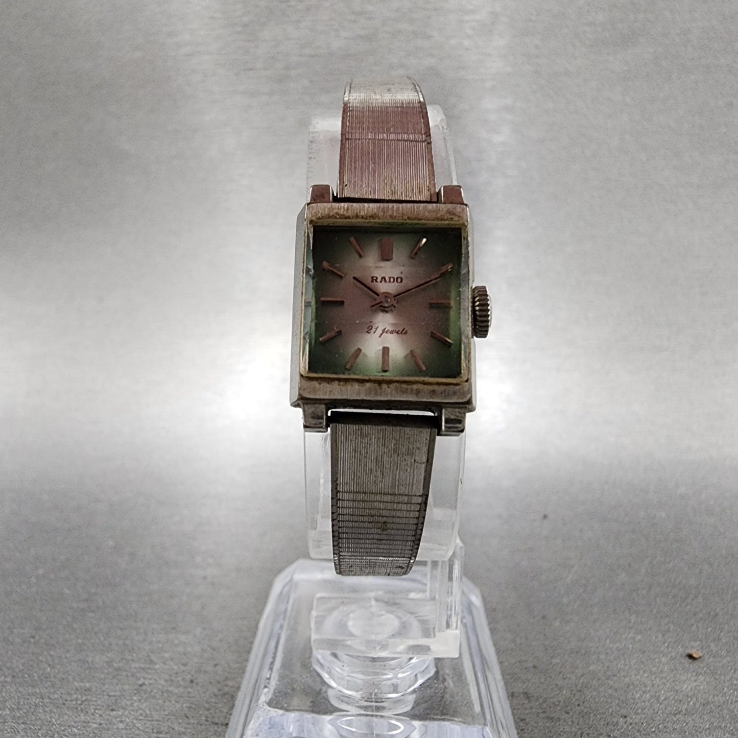 Rado Tank Watch Women 16mm Green Dial Silver Tone Rectangle Manual Wind Runs VTG5