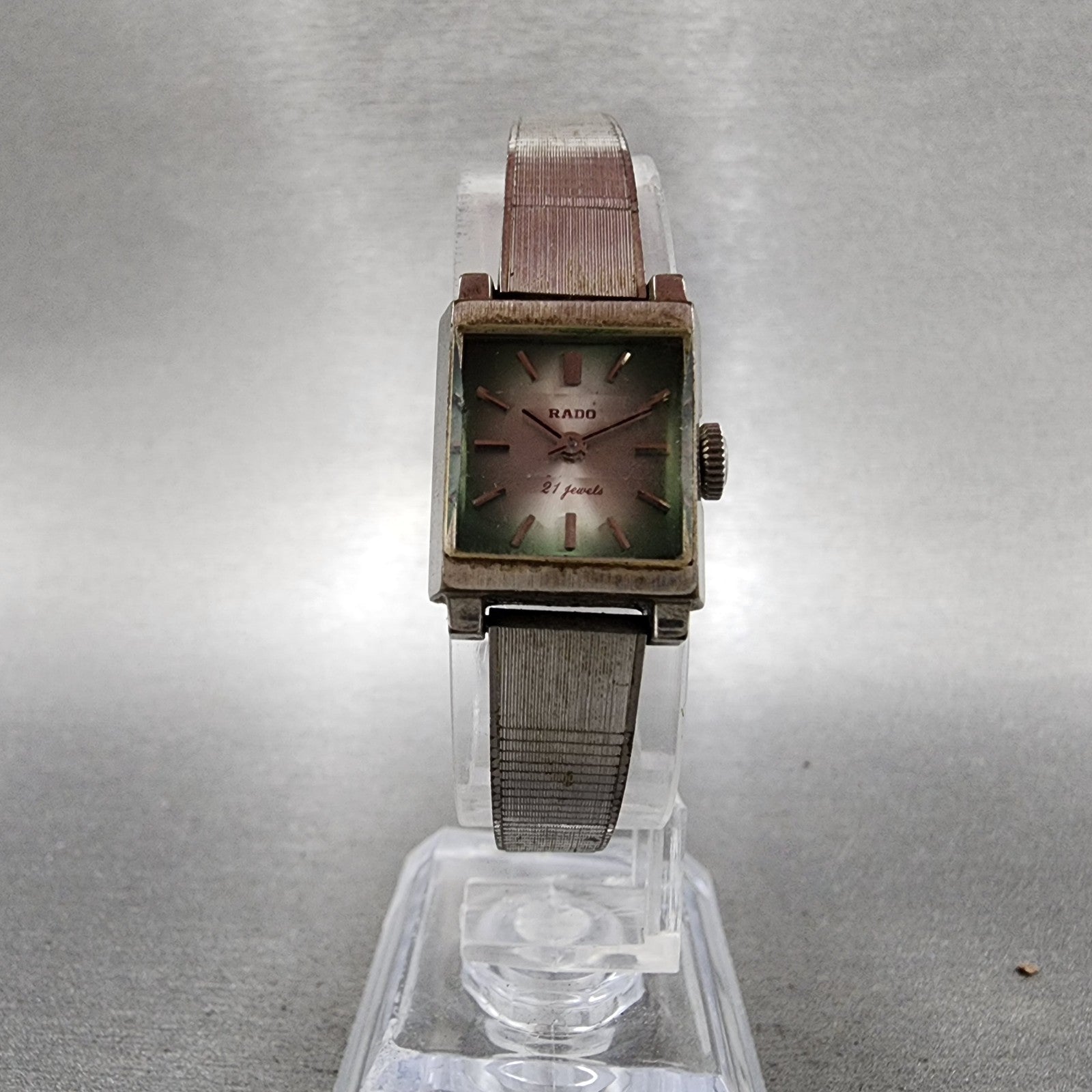 Rado Tank Watch Women 16mm Green Dial Silver Tone Rectangle Manual Wind Runs VTG5