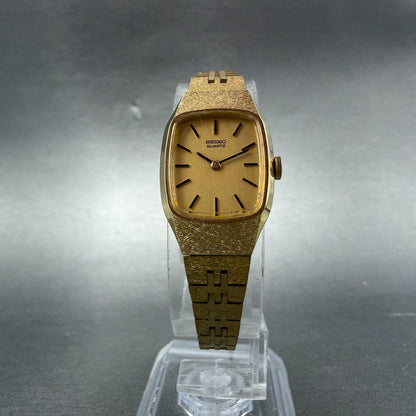 Seiko Tank Watch Women 17mm Gold Dial Gold Tone Rectangle 1400-7399 New Battery5