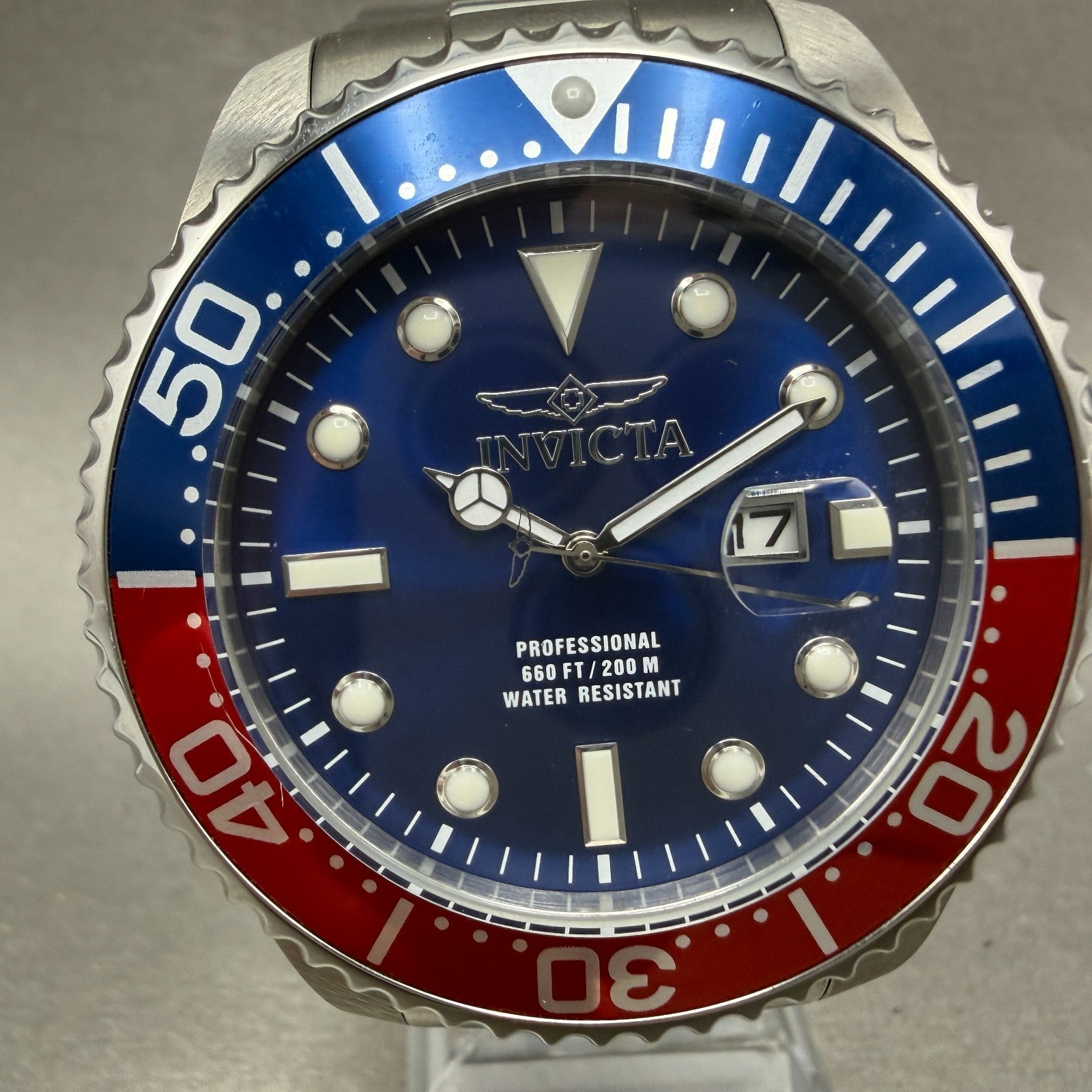 Invicta Pro Diver Watch Men 46mm Blue Dial Steel Date Pepsi 22823 Round New Batt1