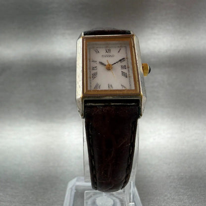 Seiko Tank Watch Women 18mm White Dial Two Tone Rectangle 1N01-5E90 New Battery5