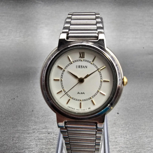 Seiko Alba Urban Watch Women 25mm White Dial Silver Tone Round V401-0050 New Bat0