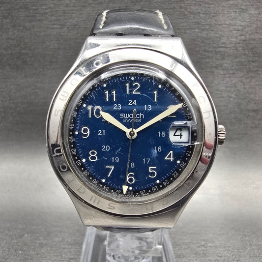 Swatch Irony Happy Joe Blue Watch Men 37mm Blue Dial Date YGS400 New Battery0