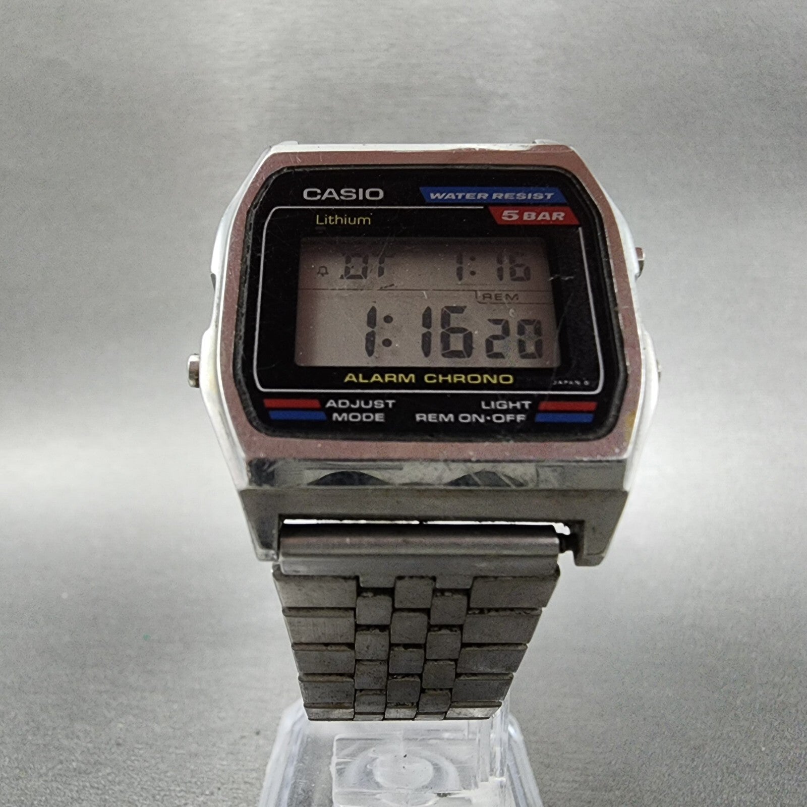 Casio W38 Watch Men 33mm LCD Silver Tone Alarm Chrono Octagon READ!!!! New Batt5