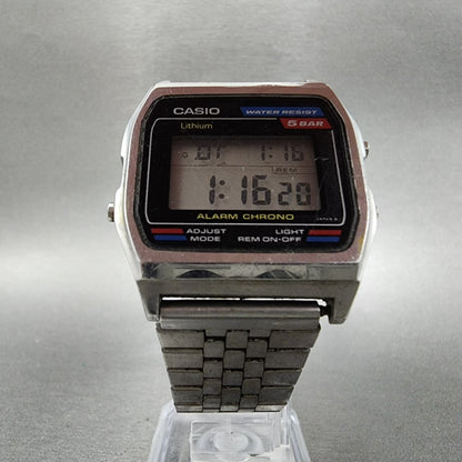 Casio W38 Watch Men 33mm LCD Silver Tone Alarm Chrono Octagon READ!!!! New Batt5