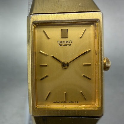 Seiko Tank Watch Women 16mm Champagne Dial Gold Tone 1N00-5F90 New Battery1