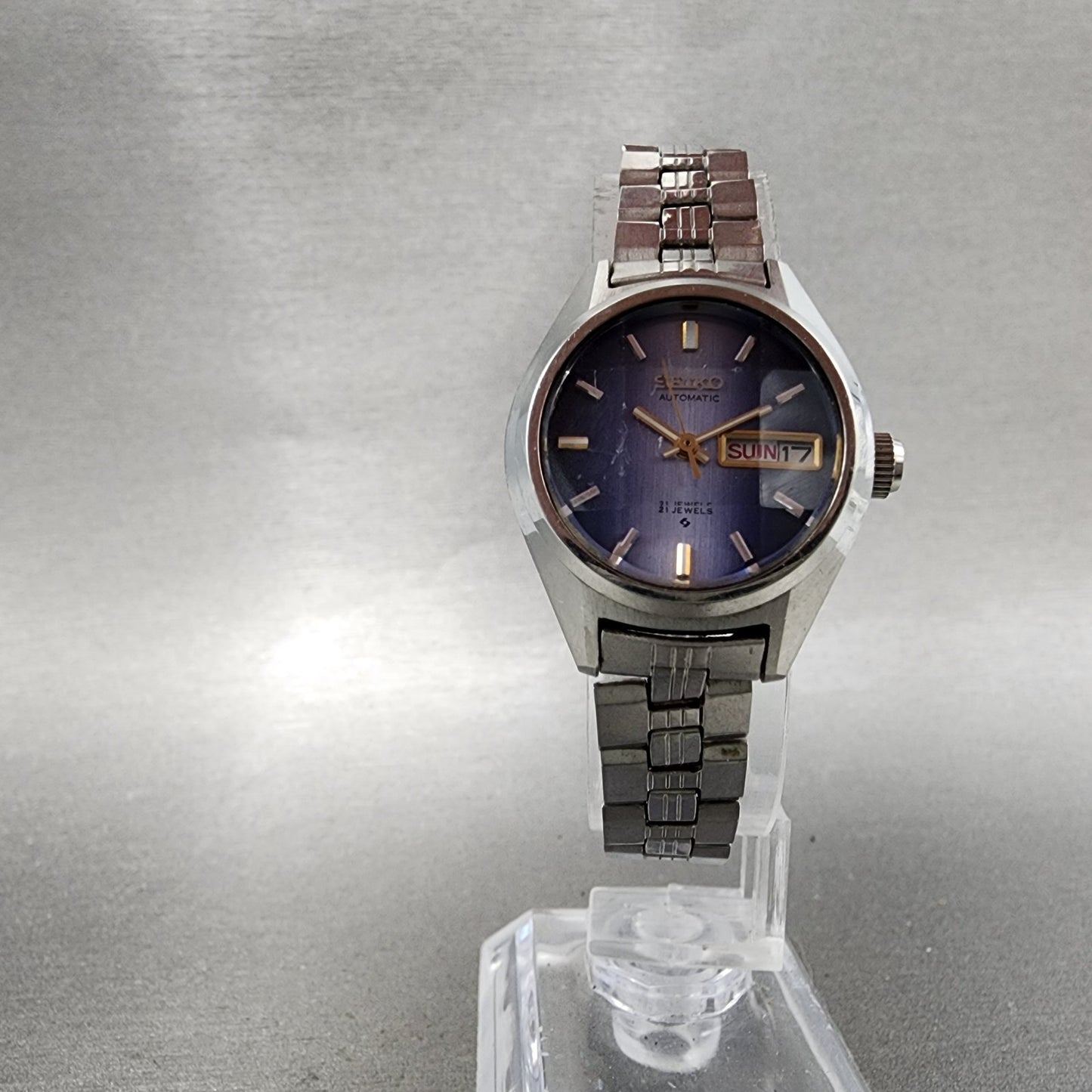 Seiko Automatic Watch Women 24mm Blue Dial Silver Tone Daydate 27060320 Runs5