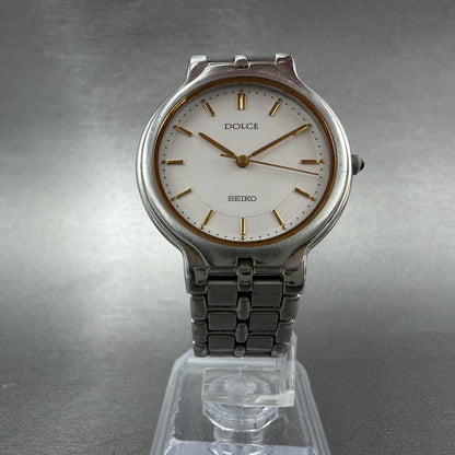 Seiko Dolce Watch Men 31mm White Dial Silver Tone Round 8n41-6100 New Battery7