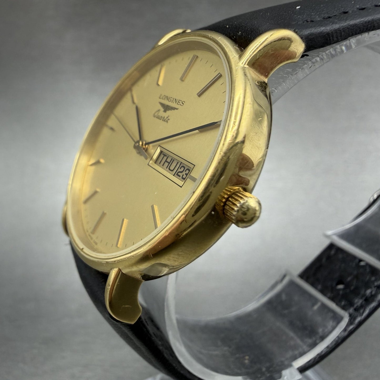 Longines Watch Men 33mm Gold Dial Gold Tone Daydate Round 114 7250 New Battery2
