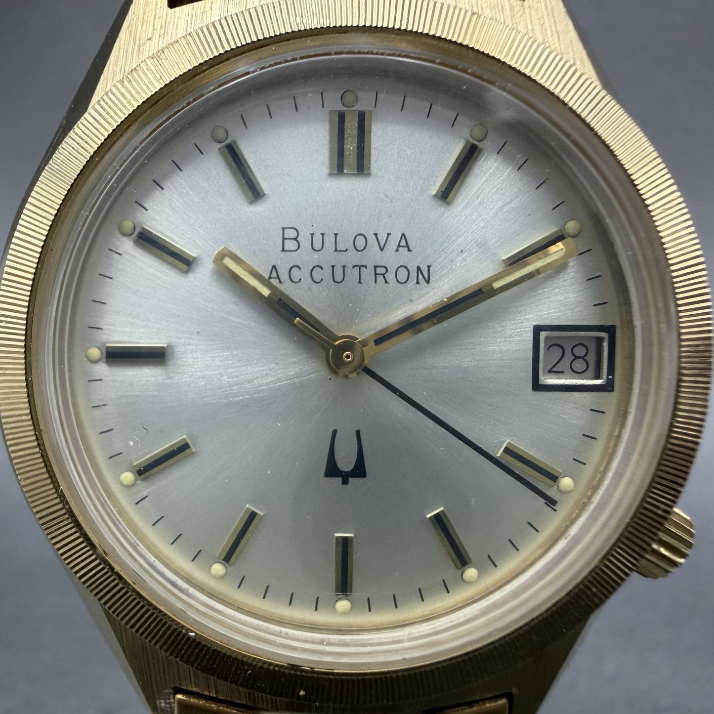 Bulova Accutron Watch Men 37mm Champagne Dial Gold Tone Date Round New Batt N71