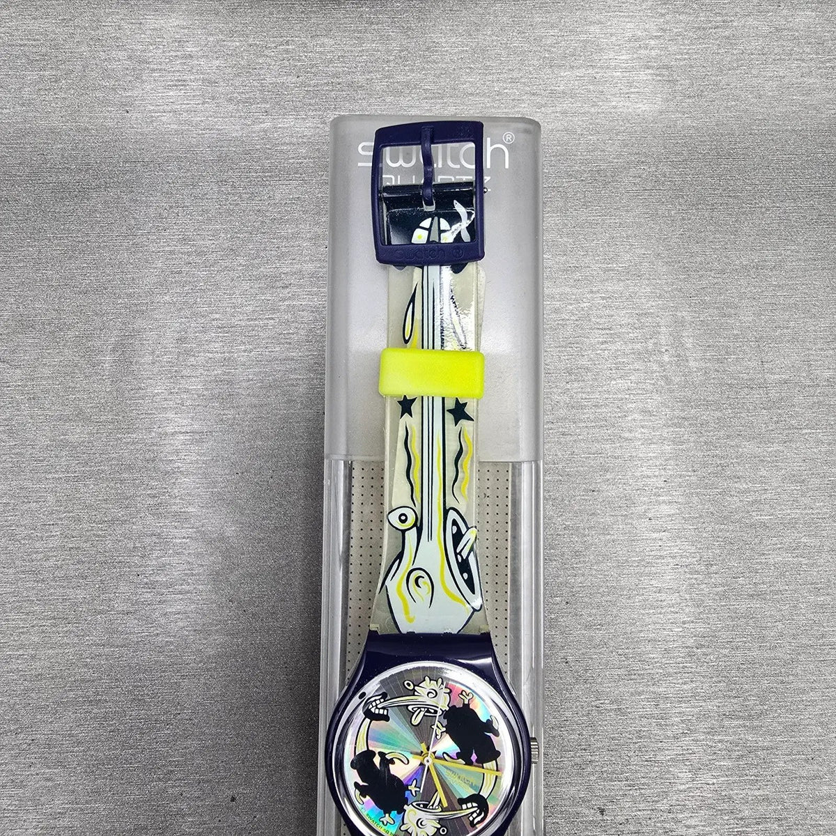Swatch Twitch Twins Watch Men 33mm Silver Dial Blue Case GN168 New Battery NOS3