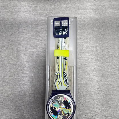 Swatch Twitch Twins Watch Men 33mm Silver Dial Blue Case GN168 New Battery NOS3