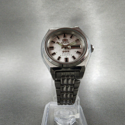 Orient Tristar Automatic Watch Women 27mm Silver Dial Steel Daydate Round Runs5