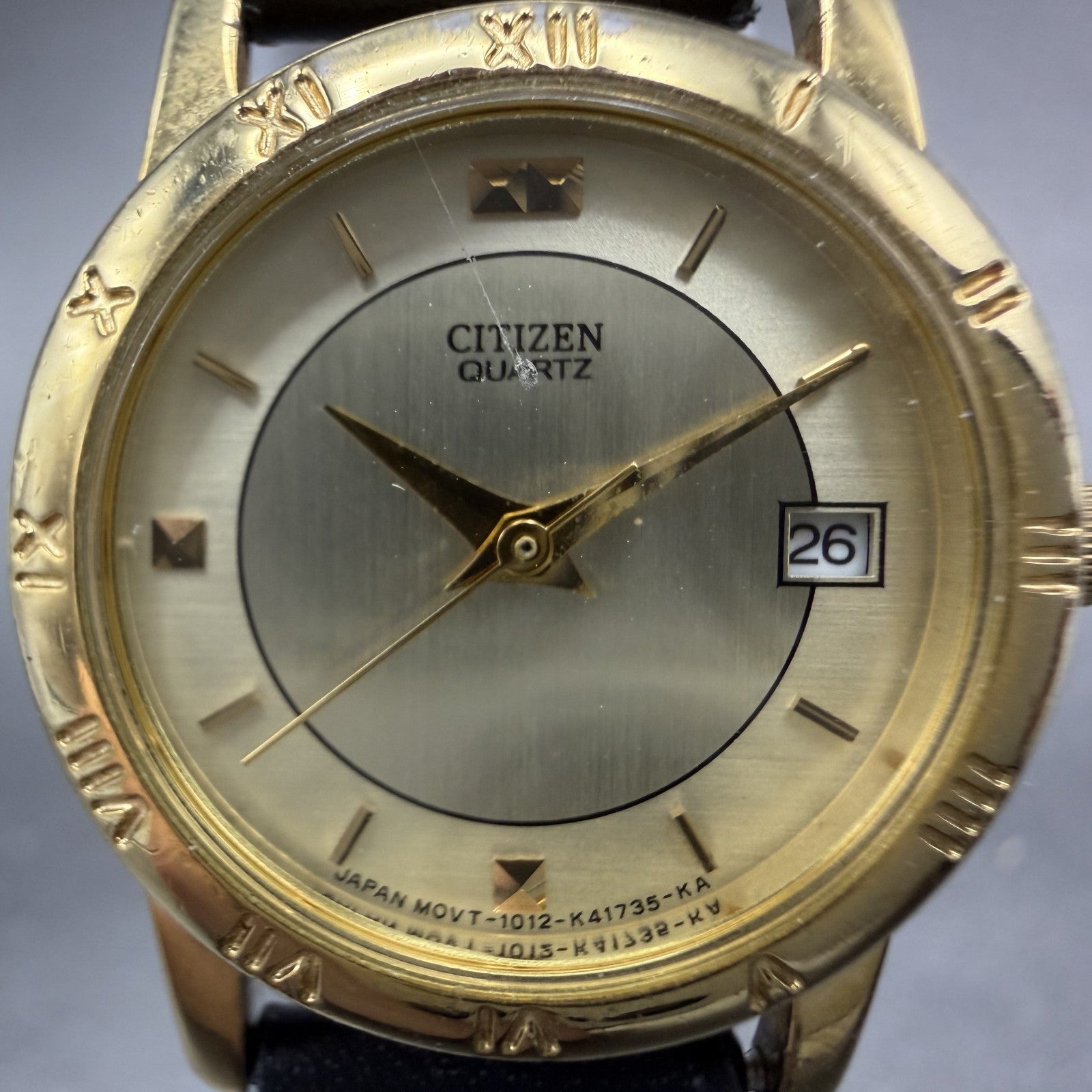 Citizen Watch Women 24mm Champagne Dial Gold Tone Date 1012-K13131 New BatteryAB1