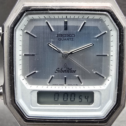 Seiko SilverWave Watch Men 32mm Silver Dial Silver Chrono Alarm H449-5020 NewBat1