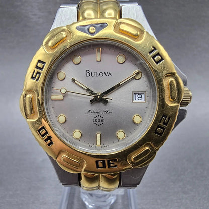 Bulova Marine Star Dive Watch Men 36mm Gray Dial Two Tone Date 90B57 PARTS0