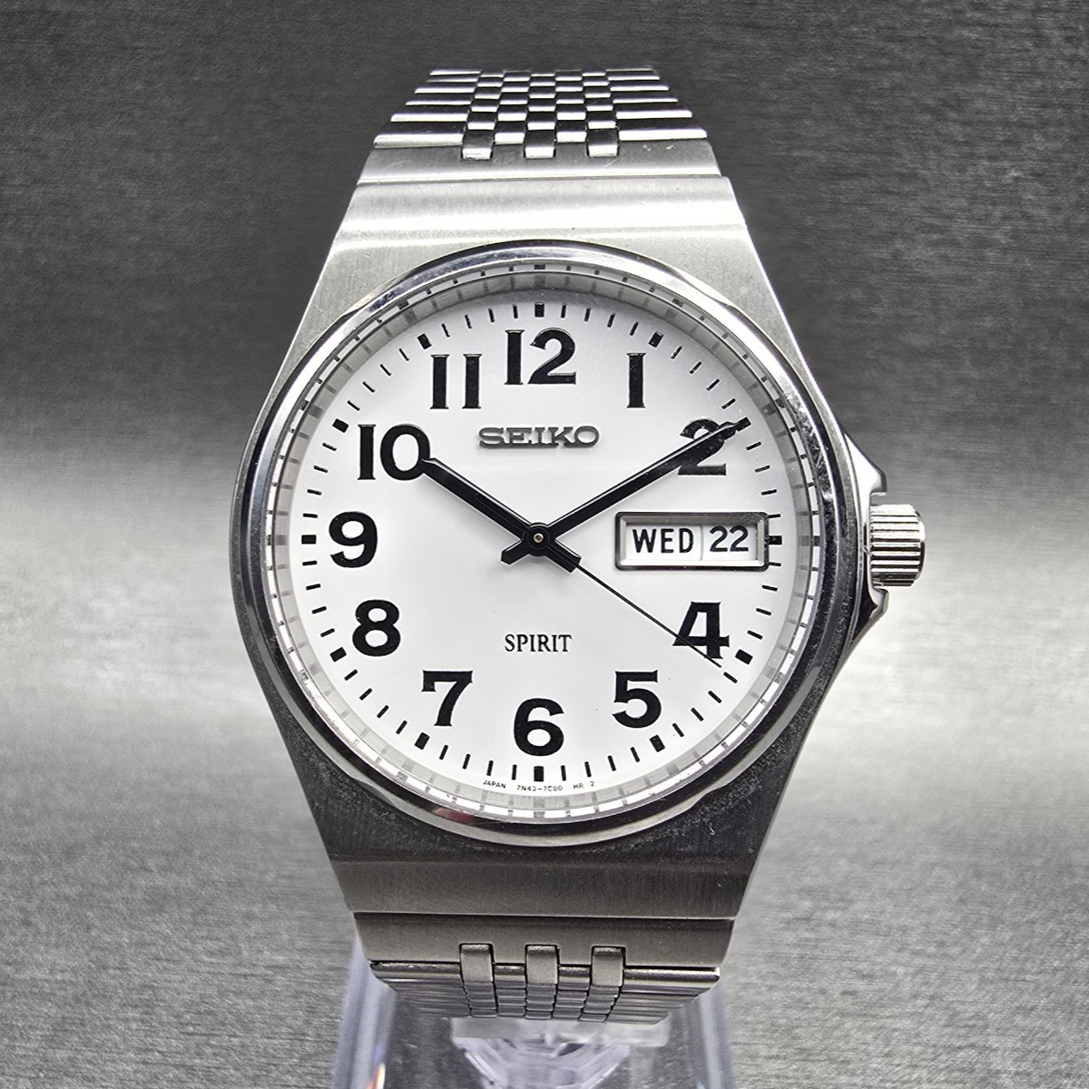 Seiko Spirit Watch Men 34mm White Dial Silver Daydate 7N43-7B70 New Battery JDM0