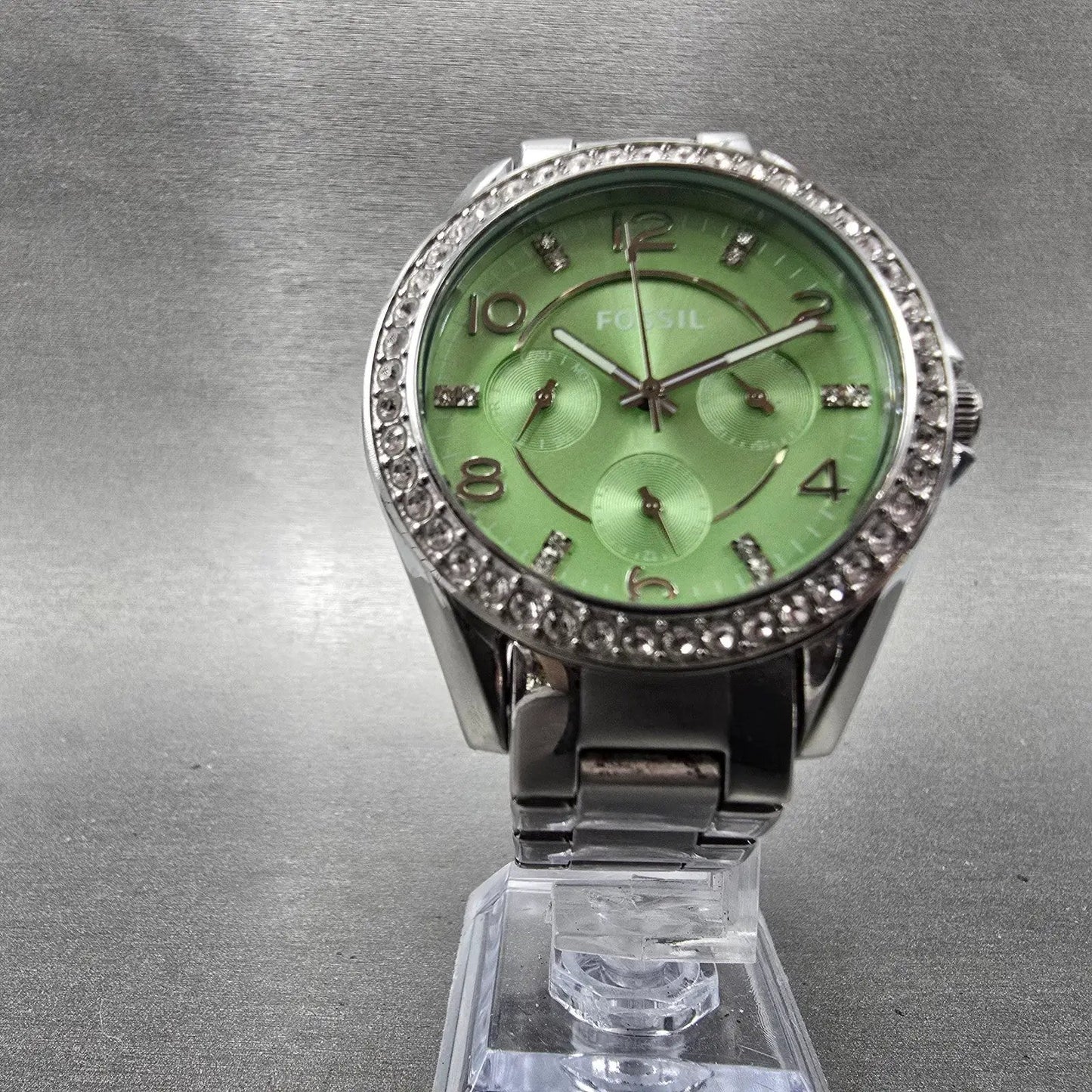 Fossil Watch Women 38mm Green Dial Silver Tone Daydate ES32725 New Battery5
