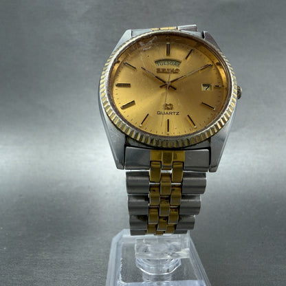 Seiko SQ President Watch Men 36mm Gold Dial Two Tone Daydate Round New Battery U5