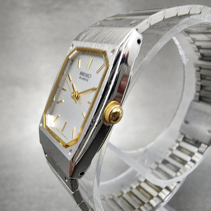Seiko Watch Women 17mm Silver Dial Two Tone Rectangle 73215260 New Battery2