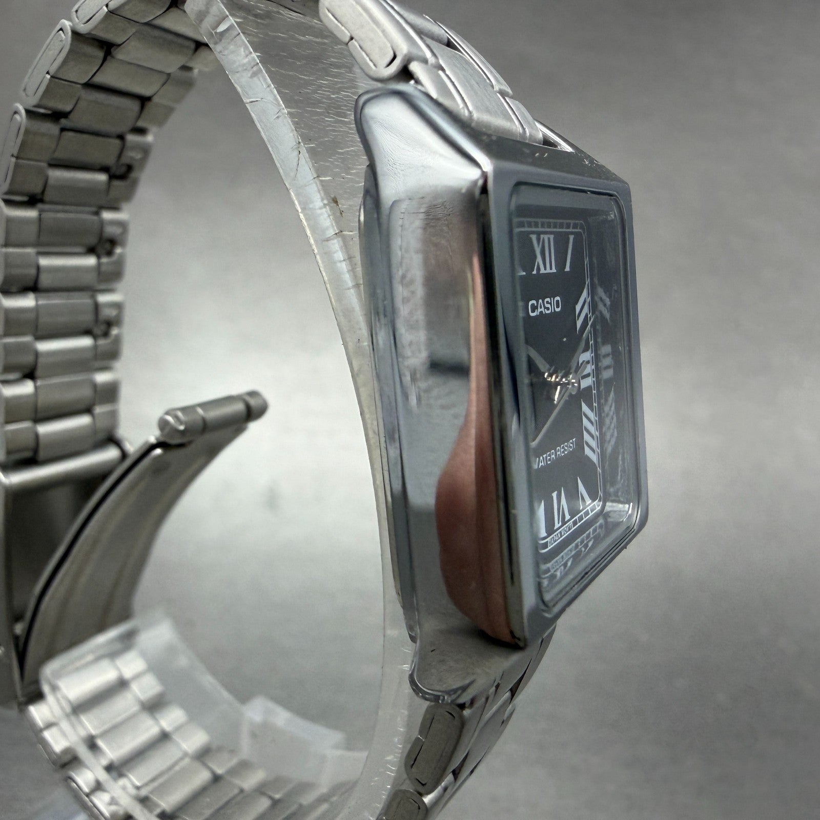 Casio Tank Watch Women 22mm Black Dial Silver Tone Rectangle LTP-V007 NewBattery3