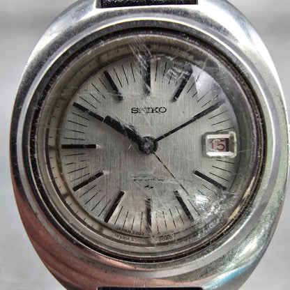 Seiko Watch Women 21mm Silver Dial Silver Tone Date Oval 2202-0050 Vintage Works1