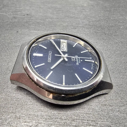 Seiko SQ 4004 Watch Men 36mm Blue Dial Steel Daydate Round 0903-7019 PARTS4