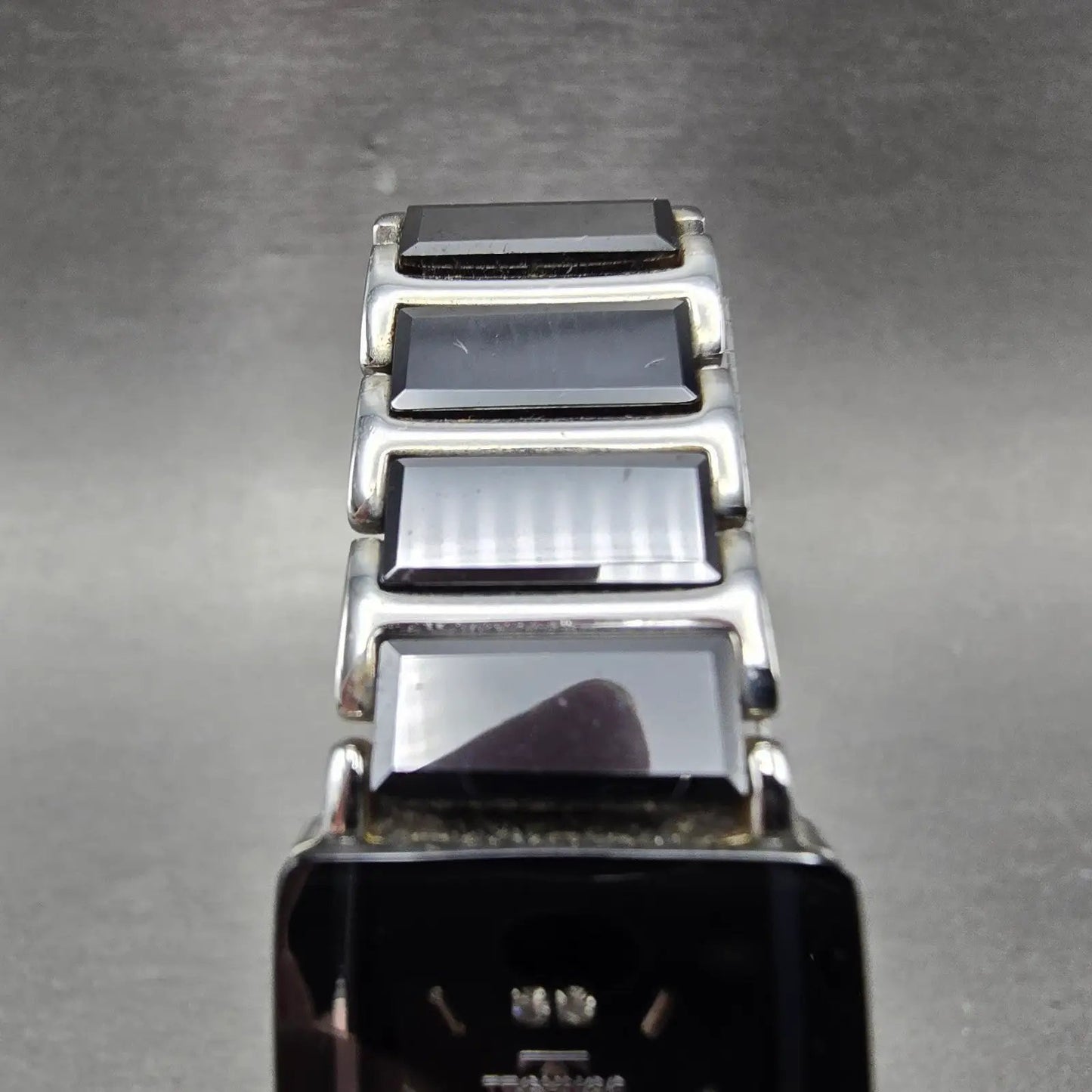 Technos Tank Watch Women 18mm Black Dial Steel & Ceramic TAL-742 New Battery D4