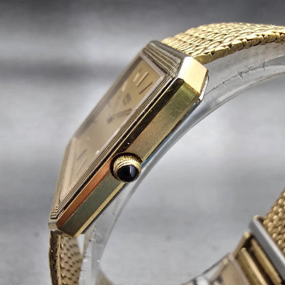 Seiko Watch Men 26mm Gold Dial Gold Tone Rectangle 6020-5339 New Battery Vintage2