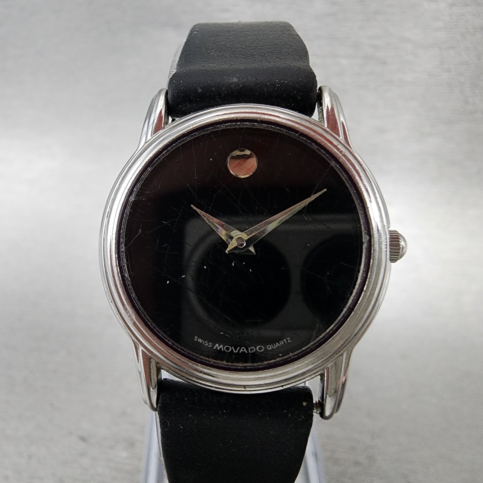 Movado Muesem Watch Women 26mm Black Dial Silver Tone NO BACK!! New battery1