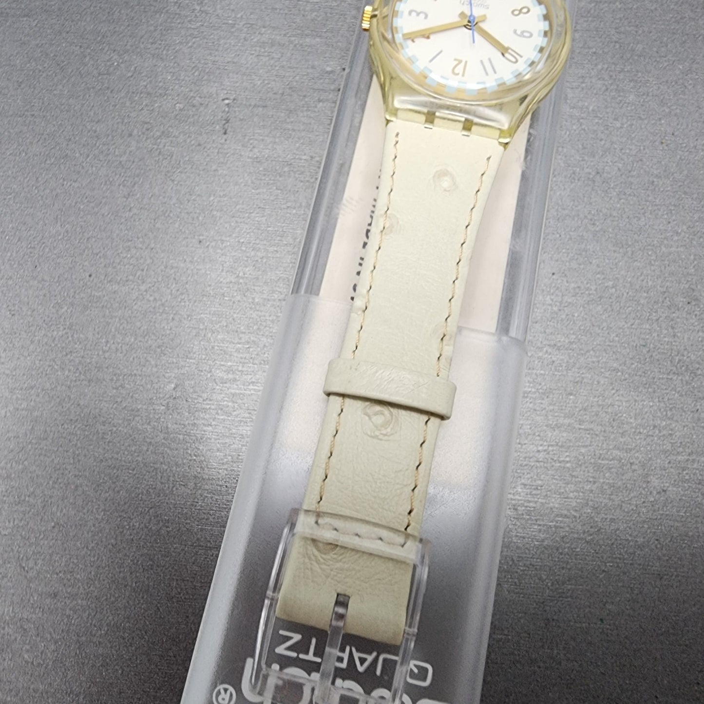 Swatch Cool Fred Watch Men 34mm White Dial Clear Case Round GK150 New Battery6