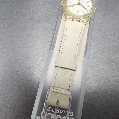 Swatch Cool Fred Watch Men 34mm White Dial Clear Case Round GK150 New Battery6
